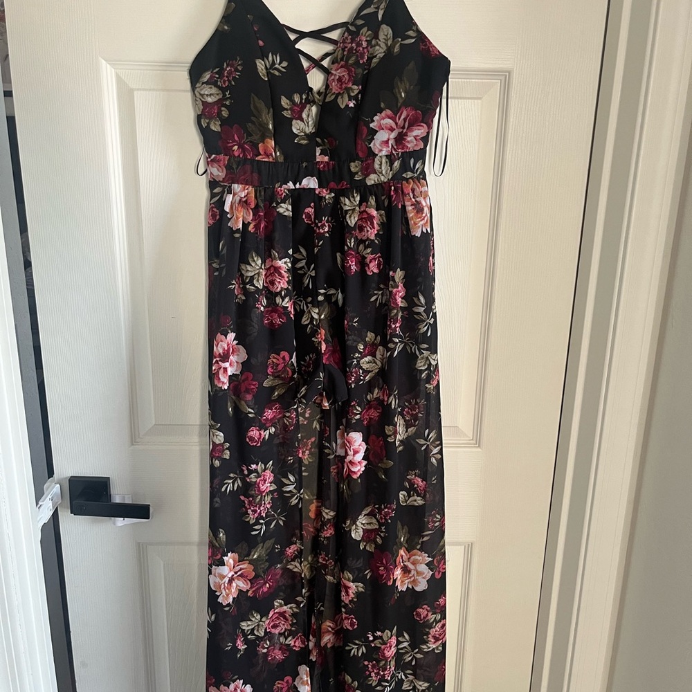 Ambiance Black Dress with Floral Accents